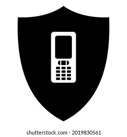 Teléfono móvil y escudo en blanco