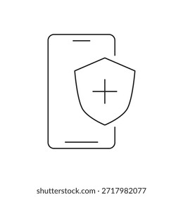 Teléfono móvil con escudo y signo más para la seguridad.