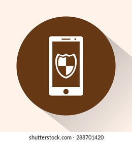 Mobile phone with shield sign icon, vector illustration. Flat design style