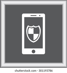 Mobile phone with shield sign icon, vector illustration. Flat design style