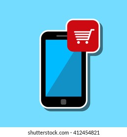Mobile phone with shopping cart icon