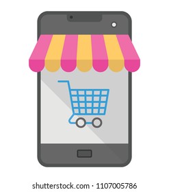 
Mobile phone with a shopping cart image, mobile shopping app icon
