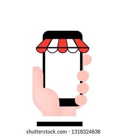Mobile phone shopping. Flat design vector illustration