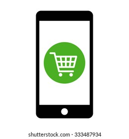 Mobile Phone Shopping Or Online Shopping With Cart Flat Vector Icon For Apps And Websites