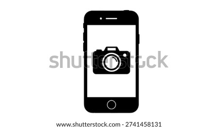 Mobile phone showing camera icon on screen