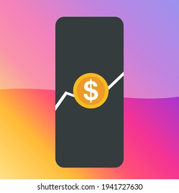 mobile phone showing investment increasing graph. Business profit and dividend concept. vector illustration.