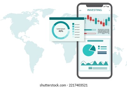 The mobile phone shows online stock status and other information around the world. It is useful to use. Vector illustration Eps 10.