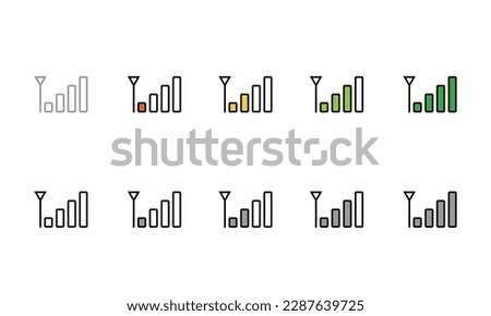 Mobile phone signal bar flat line icon from no signal to strong signal set