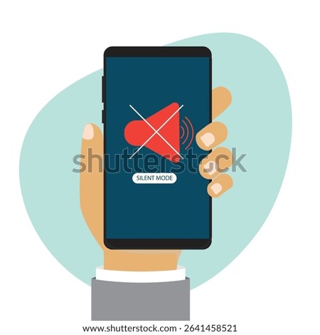 Mobile phone with silent mode display on screen. Sound off.