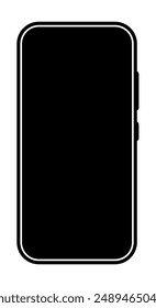 mobile phone silhouette shape, simple black and white vector illustration of smartphone, white background