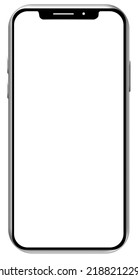 Mobile Phone Silver Colored Design Concept. Vector Smartphone Mockup With Frameless White Screen. Isolated on Transparent Background Color