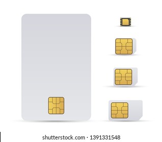 Mobile phone sim card. Global prepaid phone card, smart telephone wireless technology sim chip isolated on white background, vector illustration