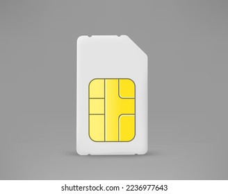 Mobile phone SIM card isolated on grey background. 3d vector icon