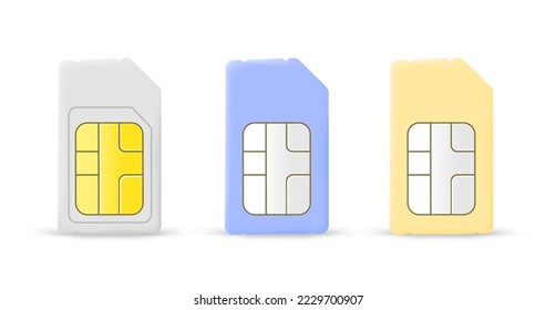 Mobile phone SIM card set isolated on white background. 3d vector illustration