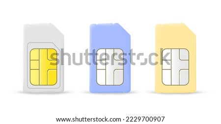Mobile phone SIM card set isolated on white background. 3d vector illustration