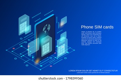 SIM-Karten für Mobiltelefone - flachisometrische Vektorgrafik