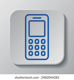 Mobile phone simple icon. Flat design. Paper cut design. Cutted blue symbol with shadow. Gray badge button, gray background.ai