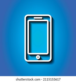 Mobile phone simple icon vector. Flat desing. White icon with shadow on blue background.ai
