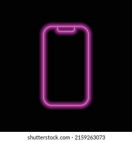 Mobile phone simple icon vector. Flat design. Purple neon style on black background.ai