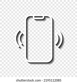 Vector de icono simple de teléfono móvil. Diseño plano. Blanco con sombra sobre rejilla transparente. 