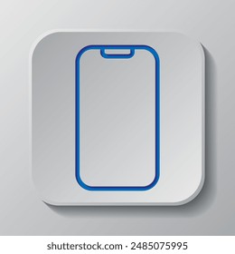Mobile phone simple icon vector. Flat design. Paper cut design. Cutted blue symbol with shadow. Gray badge button, gray background.ai