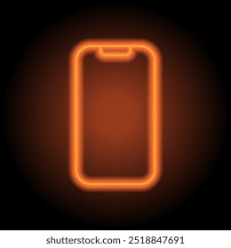 Vetor de ícone simples de telefone celular. Design plano. Néon laranja no fundo preto.ai