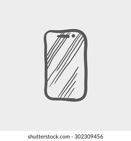 Mobile phone sketch icon for web and mobile. Hand drawn vector dark grey icon on light grey background.