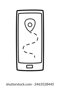 Ein Mobiltelefon mit einer Skizze der Navigation und Route. Vektorillustration einer elektronischen Landkarte.