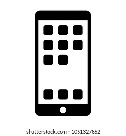 Mobile phone / smartphone with a bunch of apps on screen flat vector icon