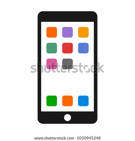 Mobile phone / smartphone with a bunch of colorful apps on screen flat vector color icon