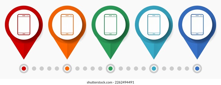 Mobile phone, smartphone concept vector icon set, flat design pointers, infographic template