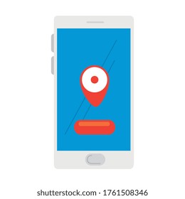 Mobiltelefon, Smartphone-Gerät auf weißem Hintergrund mit App-Standort, Vektorgrafik-Designs