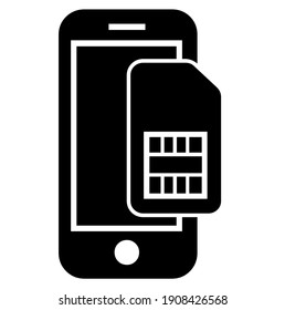Mobile phone, smartphone display with sim card silhouette, symbol, vector illustration, in black and white color, isolated on white background