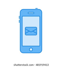 Mobile phone or smartphone with envelope. Email or sms concept. Modern thin line flat icons isolated on white background. Vector illustration