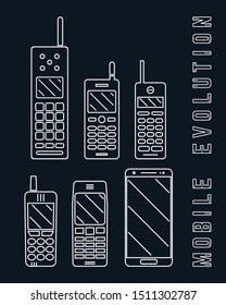 Mobile phone - Smartphone evolution line design. Vector illustration.
