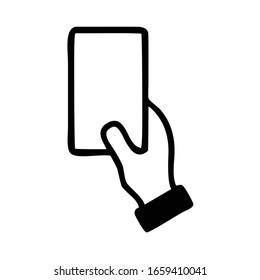 mobile phone, smartphone, held in right hand vertically silhouette, symbol, outline, vector illustration