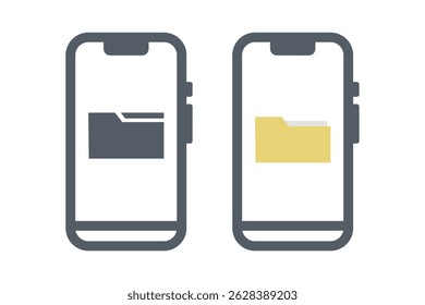 Mobile phone and smartphone icon with file folder