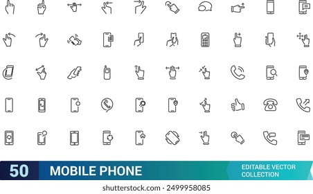 Mobile Phone and Smartphone icon set. Collection and pack of linear web and ui icons. Editable stroke. Vector illustration.