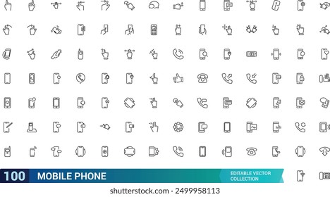 Mobile Phone and Smartphone icon set. Collection and pack of linear web and ui icons. Editable stroke. Vector illustration.