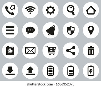 Mobile Phone Or Smartphone Icons Black & White Flat Design Circle Set Big