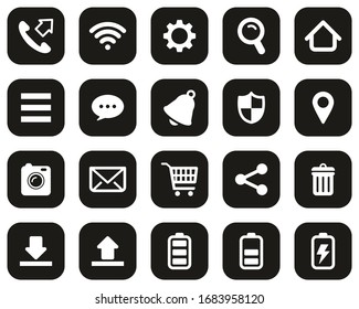 Mobile Phone Or Smartphone Icons White On Black Flat Design Set Big