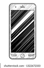 Mobile phone, smartphone illustration, drawing, engraving, ink, line art, vector