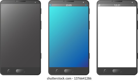 Mobile phone, smartphone isolated with black, blue and transparent screen with gradients, transparent background, vector