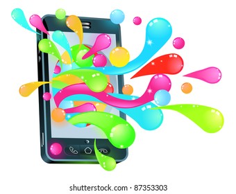 Mobile phone smartphone with jelly bubbles coming out of it
