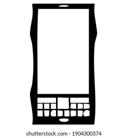 Mobile phone, smartphone with keyboard silhouette, symbol, vector illustration, in black and white color, isolated on white background