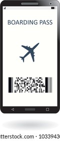 Mobile phone or smartphone with modern electronic boarding pass ticket for travel by plane. Vector illustration