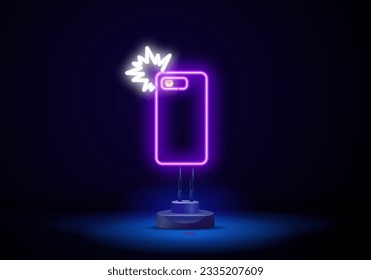 Teléfono móvil, señal de neón para smartphone. Estilo neón. El símbolo brillante brillante sobre un fondo negro. Icono de estilo neón. Ilustración vectorial. Azul neón brillante. EPS 10.