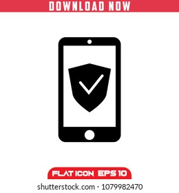 Mobile phone . smartphone Security black. Vector Icon in flat design.Isolated.