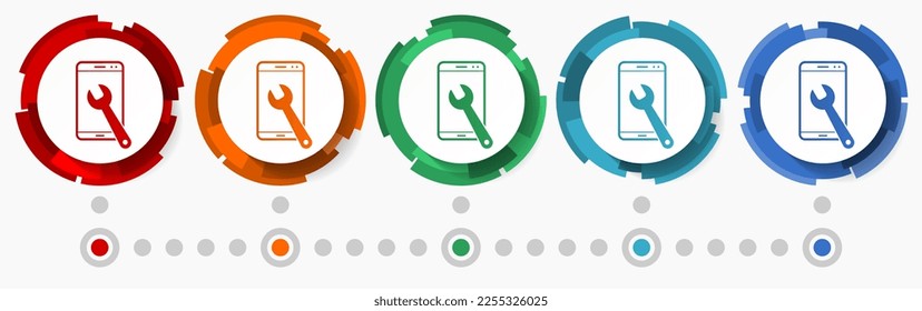 Mobile phone, smartphone service concept vector icon set, flat design pointers, infographic template