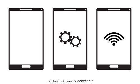 Mobile phone, smartphone or tablet logo. A symbol in a simple style. Gadget repair. Icon for electronics media. Modern digital device. EPS 10. Vector illustrations